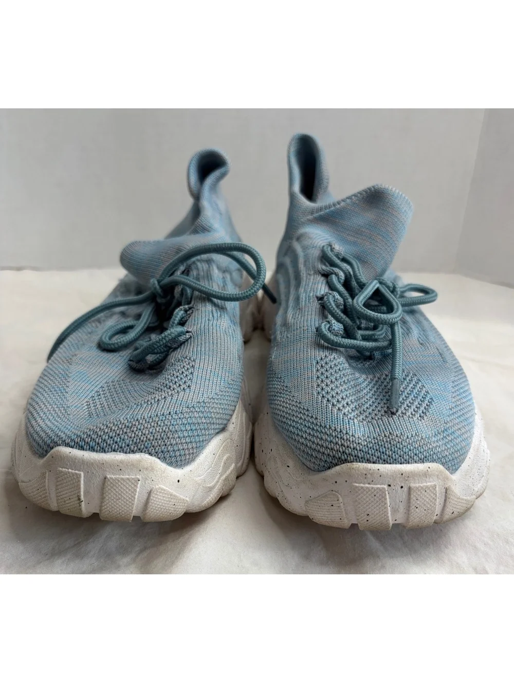 Women’s Blue Knit Chunky Sneakers Lace Up Athletic Shoes Size Marked 39